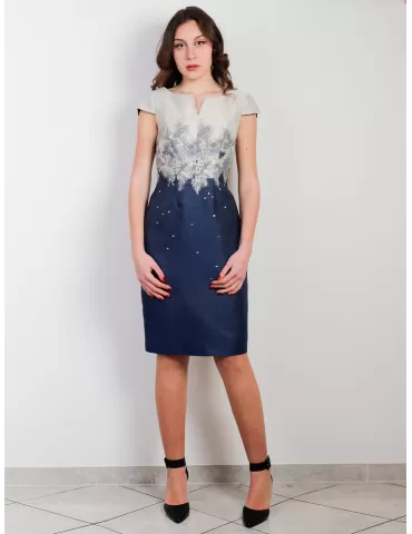 Sonia Pena Couture 1201028 blue and gold brocade dress and jacket 2