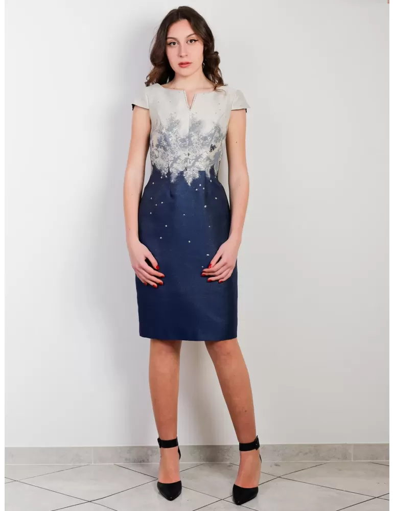 Sonia Pena Couture 1201028 blue and gold brocade dress and jacket