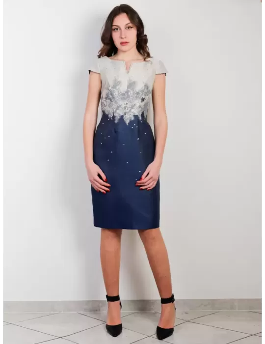 Sonia Pena Couture 1201028 blue and gold brocade dress and jacket