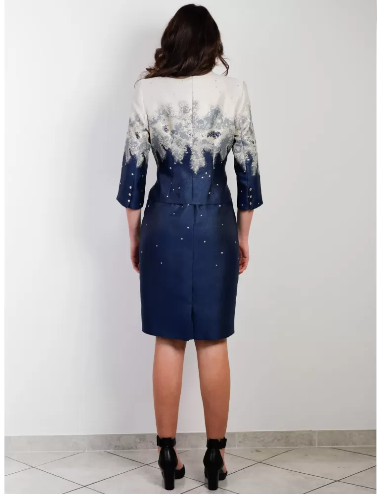 Sonia Pena Couture 1201028 blue and gold brocade dress and jacket