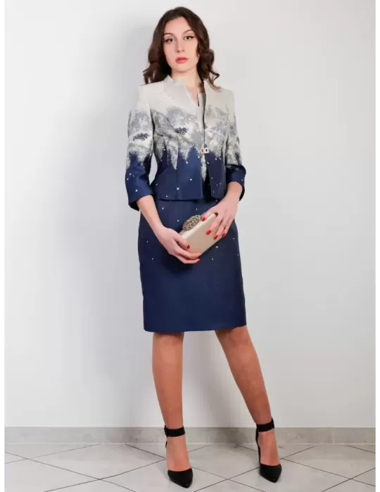 Sonia Pena Couture 1201028 blue and gold brocade dress and jacket Sonia Pena Couture 1201028 blue and gold brocade dress and jacket