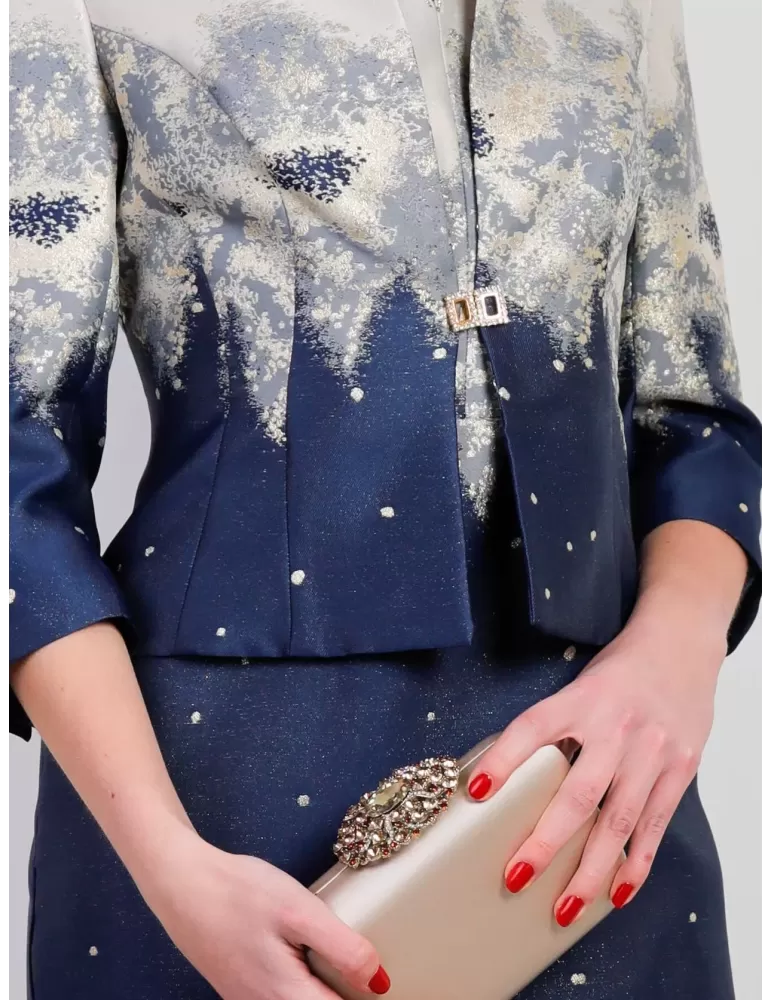 Vestito e giacca oro e blu Sonia Pena Couture 1201028