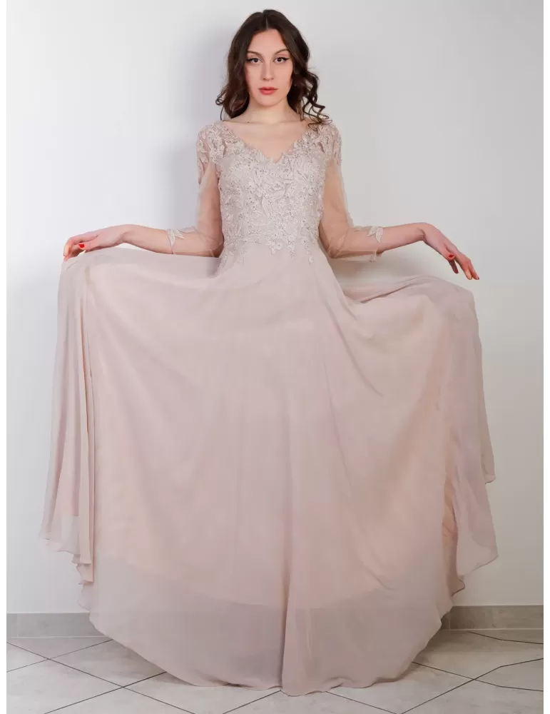 Stunning plus size Pink chiffon large lace dress with rhinestones