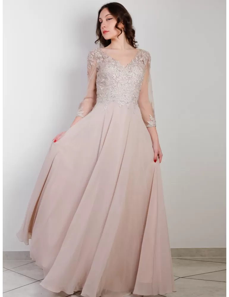 Stunning plus size Pink chiffon large lace dress with rhinestones