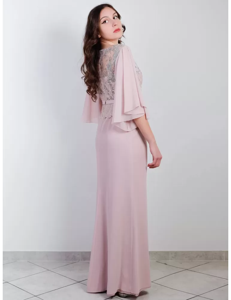 Sonia Pena 1170078 green chiffon long evening dress with mesh lace top