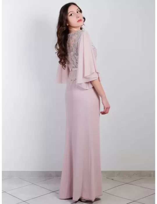 Sonia Pena 1170078 green chiffon long evening dress with mesh lace top