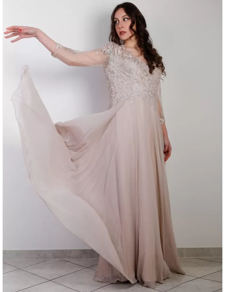 Stunning plus size Pink chiffon large lace dress with rhinestones