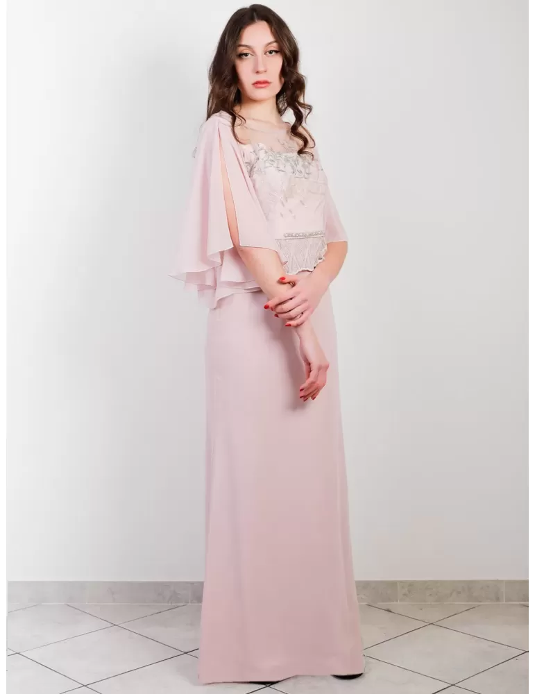 Sonia Pena 1170078 green chiffon long evening dress with mesh lace top