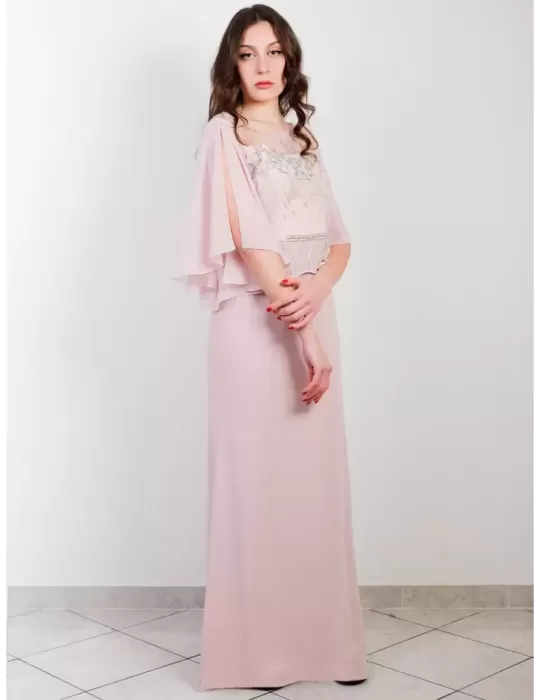 Sonia Pena 1170078 green chiffon long evening dress with mesh lace top