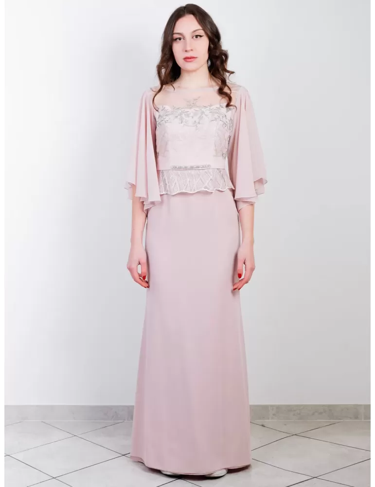 Abito lungo chiffon rosa con corpetto ricamato Sonia Pena 1190022 Abito lungo chiffon rosa con corpetto ricamato Sonia Pena 1190022