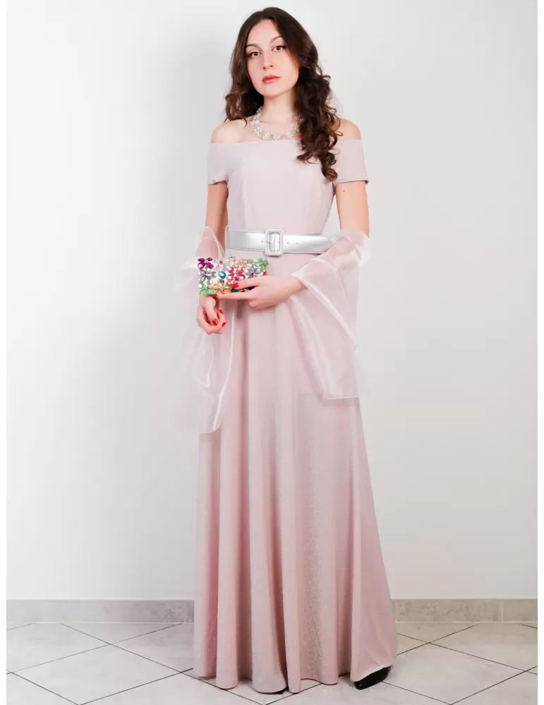 Miss Sonia Pena 1203018 Pale blue lurex long draped slit sexy dress