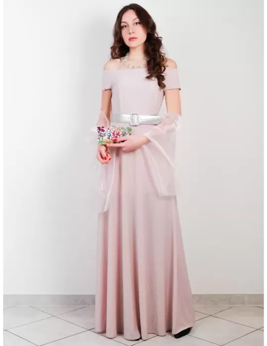 Miss Sonia Pena 1203018 Pale blue lurex long draped slit sexy dress