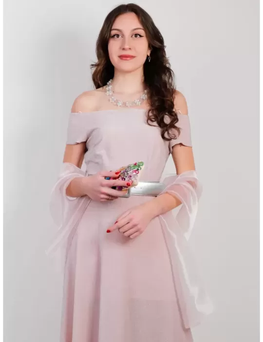 Miss Sonia Pena 1203018 Pale blue lurex long draped slit sexy dress