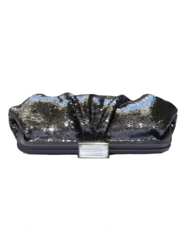 Anna Cecere Bags | Smoke grey all sequins frame hand bag with diamond hook 2