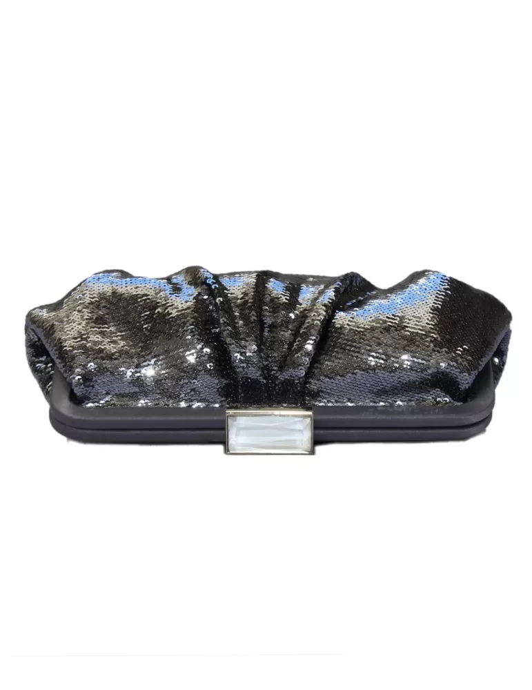 Anna Cecere Bags | Smoke grey all sequins frame hand bag with diamond hook
