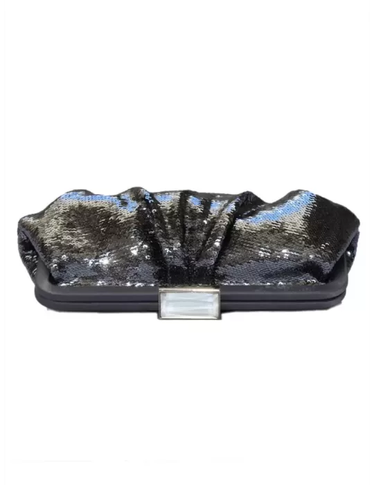 Borsa di paillettes grigio scuro antracite Pochette Anna Cecere