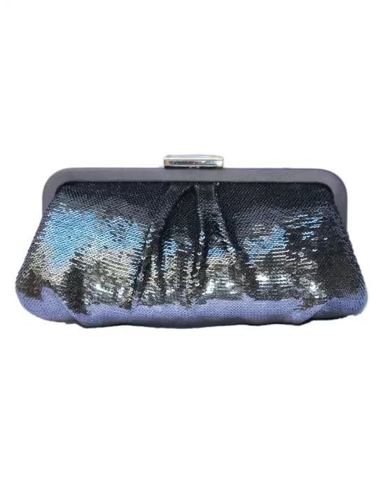 Anna Cecere Bags | Smoke grey all sequins frame hand bag with diamond hook Anna Cecere Bags | Smoke grey all sequins frame hand bag with diamond hook