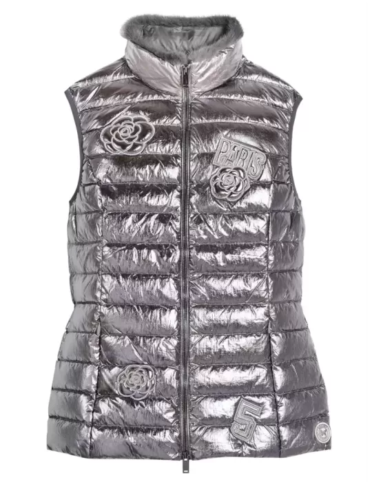 Ananke by Fuego Woman silver down waistcoat with fur