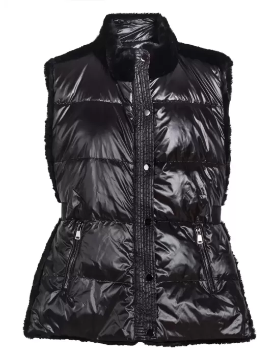 Fuego Woman - Gilet piumino nero con pelliccia fino alla 54