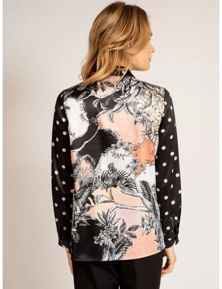 Fuego Woman White and  blue printed silk shirt plus size available