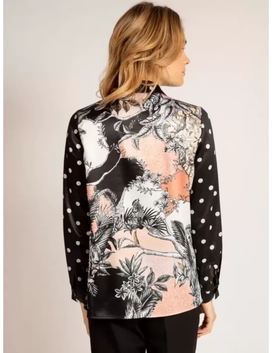 Fuego Woman White and blue printed silk shirt plus size available
