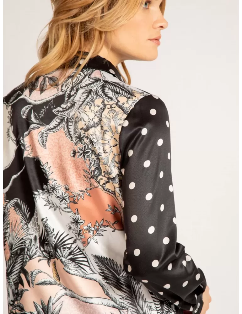 Fuego Woman White and blue printed silk shirt