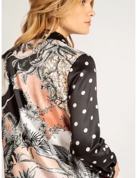 Fuego Woman White and blue printed silk shirt plus size available