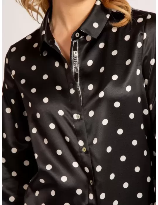 Fuego Woman White and blue printed silk shirt plus size available