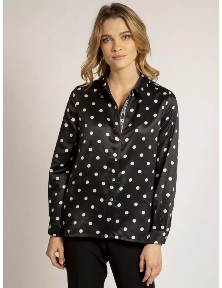 Camicia raso fantasia bianco e blu Fuego Woman fino alla taglia 52 Camicia raso fantasia bianco e blu Fuego Woman fino alla taglia 52