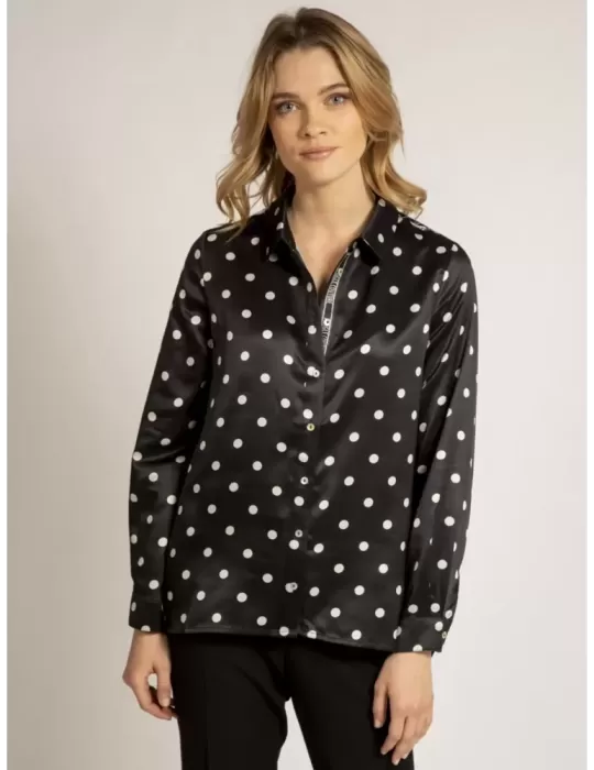 Camicia raso fantasia bianco e blu Fuego Woman fino alla taglia 52 Camicia raso fantasia bianco e blu Fuego Woman fino alla taglia 52