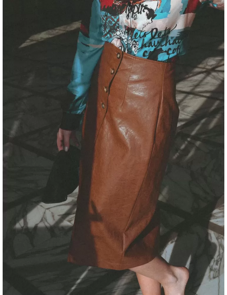 Fuego Woman gonna tubino longuette in pelle color cuoio fino alla 50 Fuego Woman gonna tubino longuette in pelle color cuoio fino alla 50