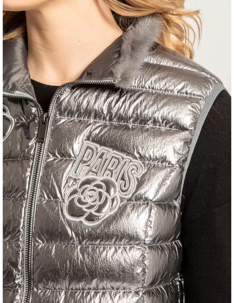 Ananke by Fuego Woman silver down waistcoat with fur