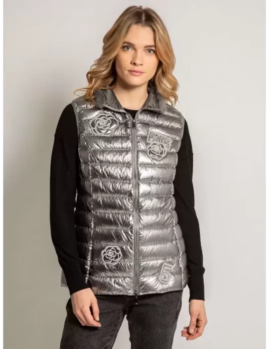 Ananke by Fuego Woman silver down waistcoat with fur
