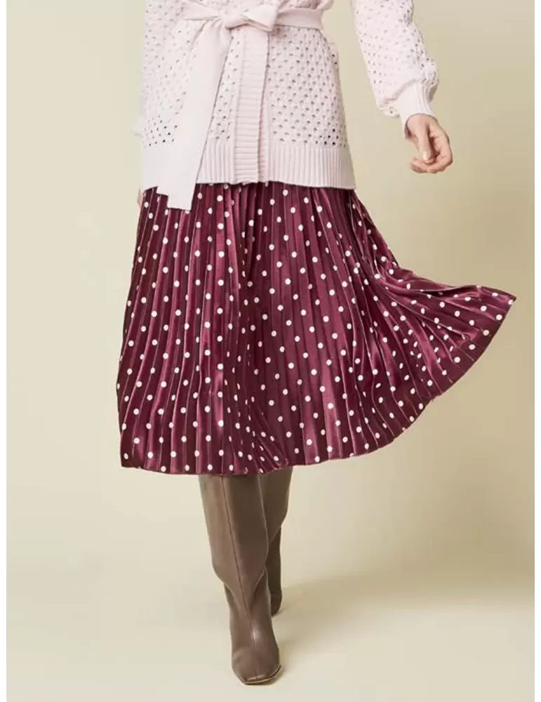 Shop Piero Moretti online| Bordeaux velvet plissè midi skirt poka dots Shop Piero Moretti online| Bordeaux velvet plissè midi skirt poka dots