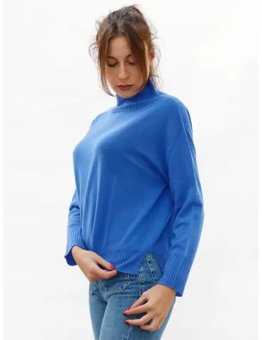 Maglia azzurra a collo alto in pura lana e cashmere Renoir Riva Tricot 2
