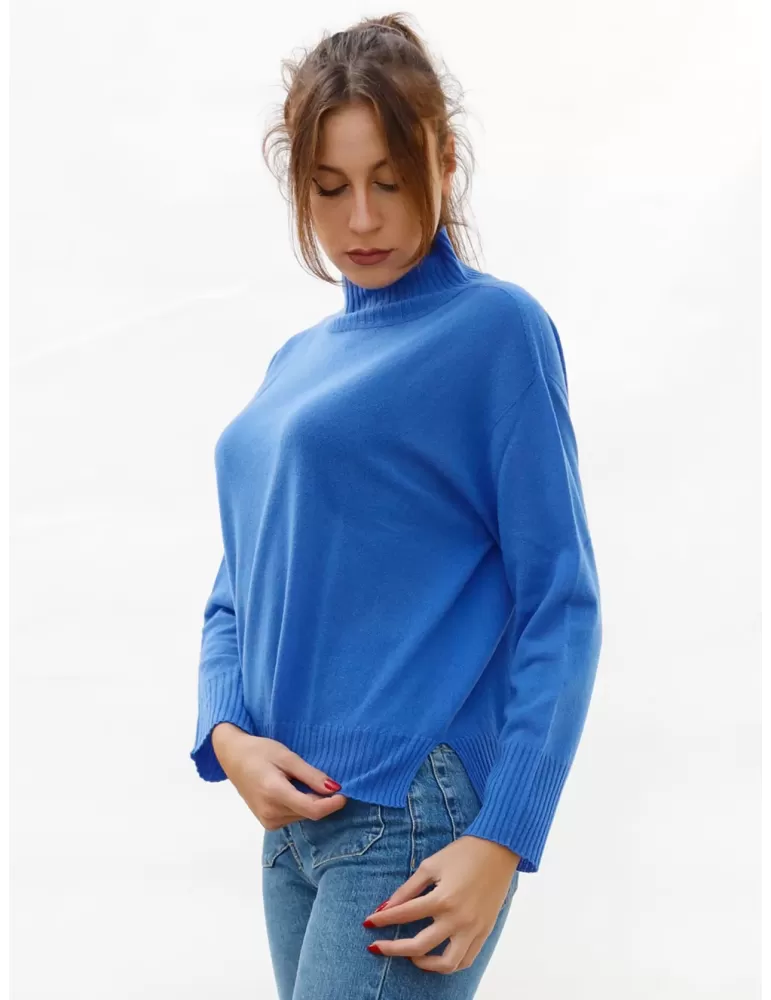 Maglia azzurra a collo alto in pura lana e cashmere Renoir Riva Tricot