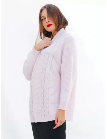 Piero Moretti | Giacca cardigan lana cashmere e seta rosa con strass 2