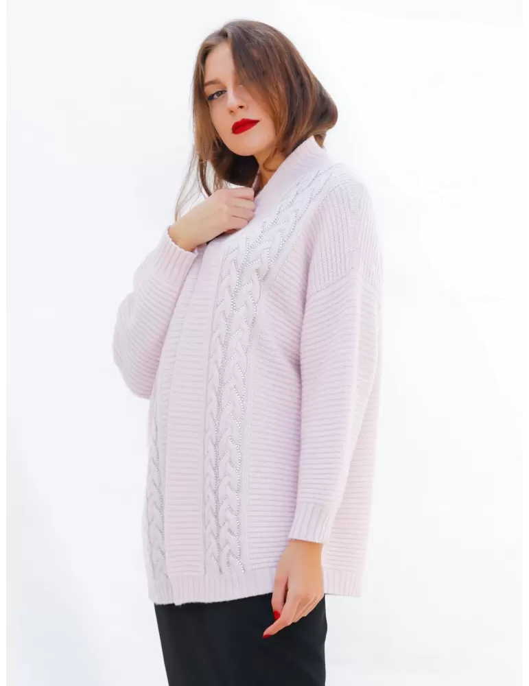 Piero Moretti | Giacca cardigan lana cashmere e seta rosa con strass