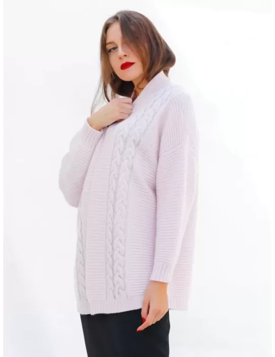 Piero Moretti plus size long knitted pink cashmere cardigan jacket