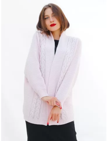 Piero Moretti | Giacca cardigan lana cashmere e seta rosa con strass