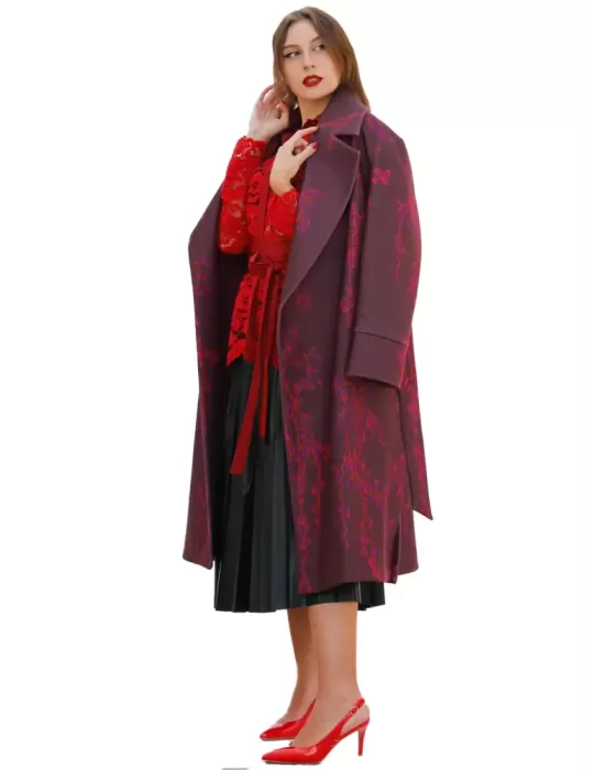 Maesta Milano | Bordeaux and purple gown long coat elegant