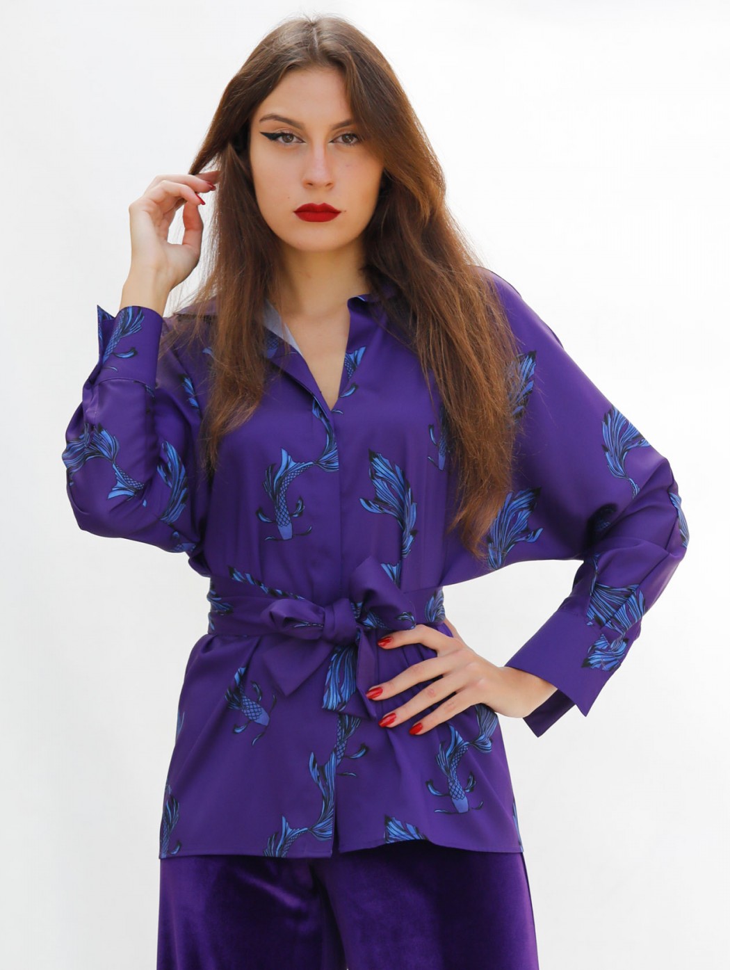 Purple printed silk kimono...