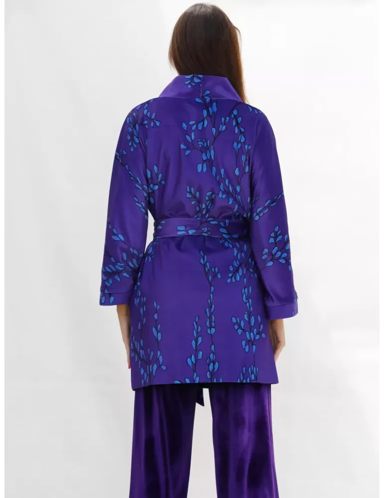 Purple velvet kimono duster coat with belt