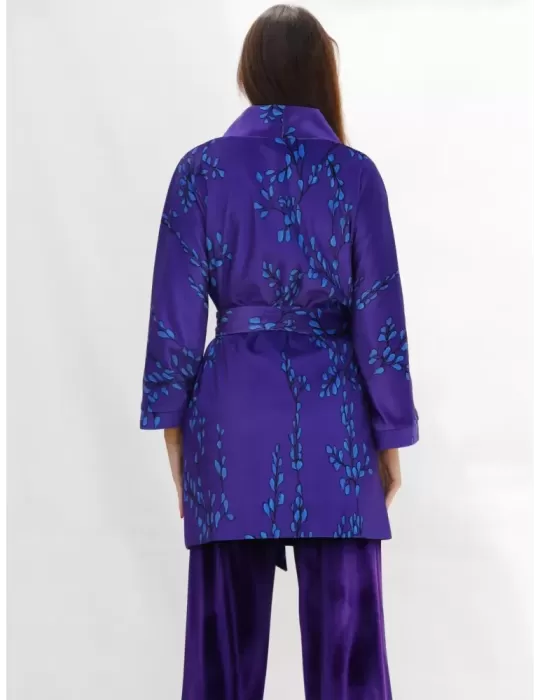 Purple velvet kimono duster coat with belt