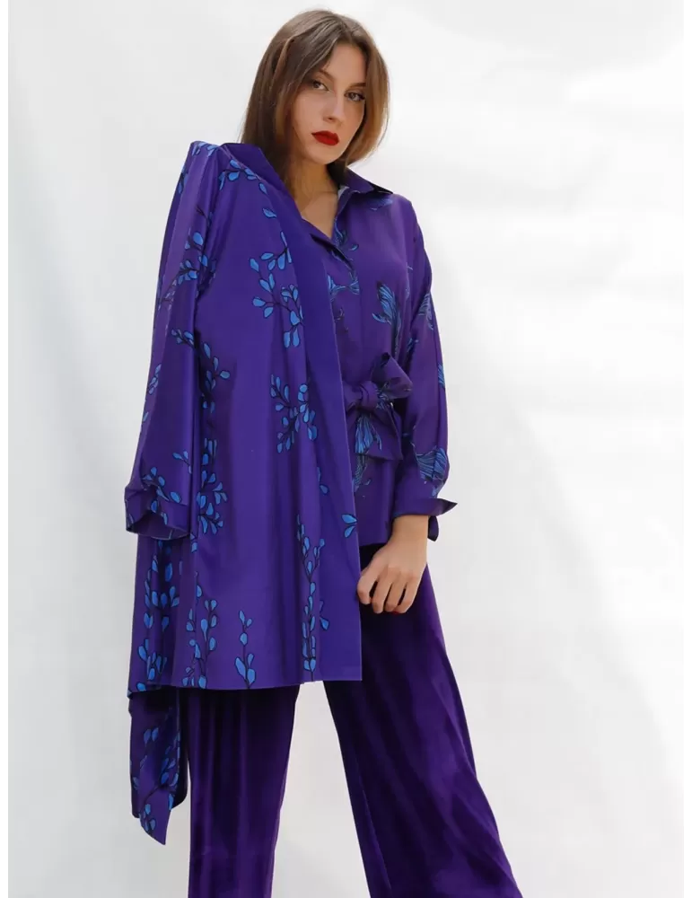 Purple velvet kimono duster coat with belt