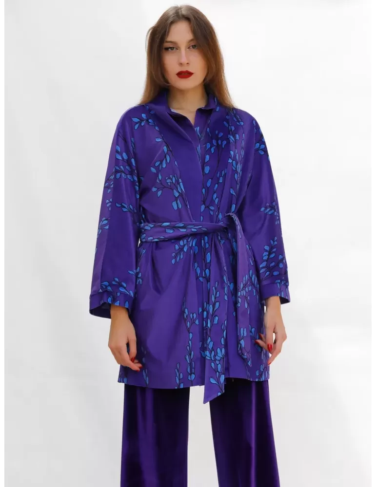 Giacca kimono velluto viola fantasia Maesta Milano fino alla taglia 50 Giacca kimono velluto viola fantasia Maesta Milano fino alla taglia 50