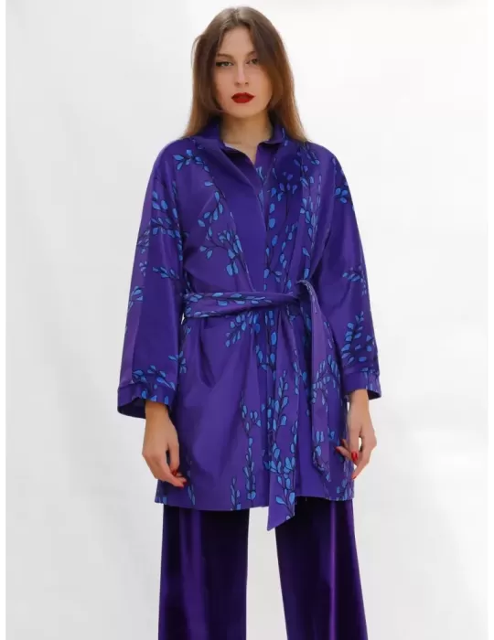 Purple velvet kimono duster coat with belt Purple velvet kimono duster coat with belt