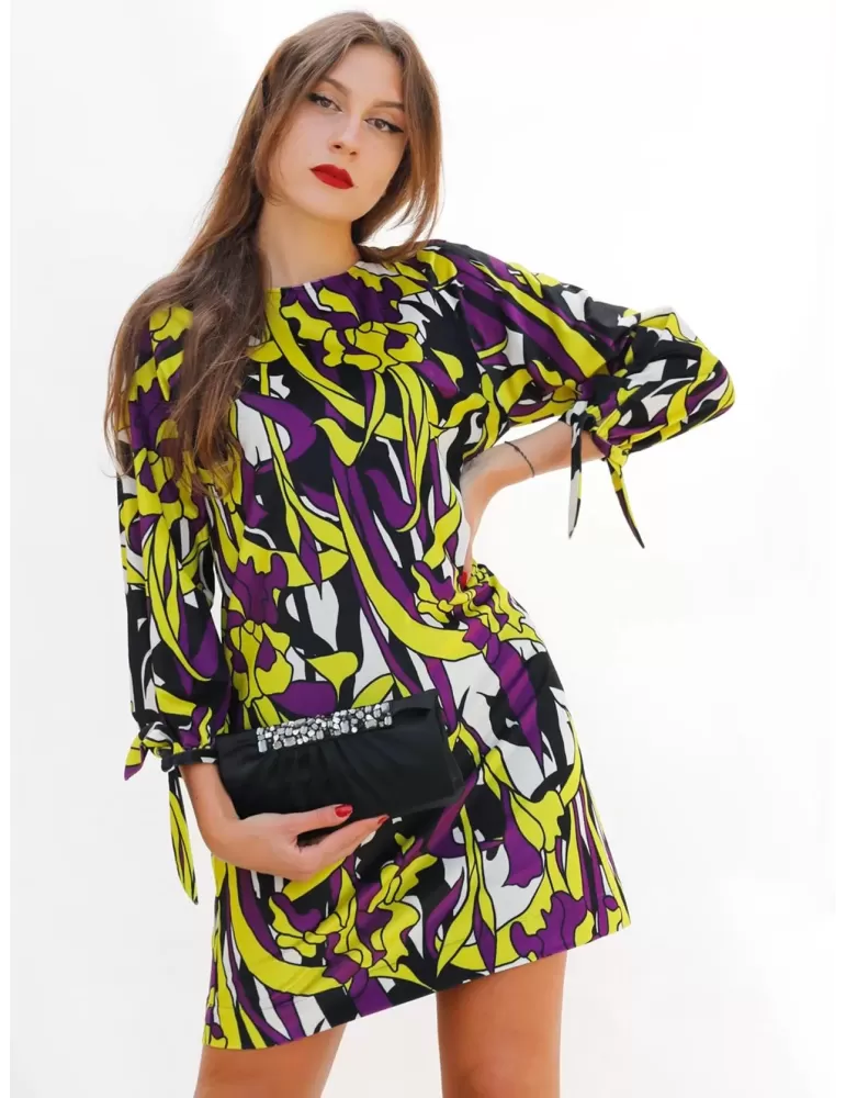 Maesta Milano online | Abito tunica velluto fantasia giallo e viola Maesta Milano online | Abito tunica velluto fantasia giallo e viola