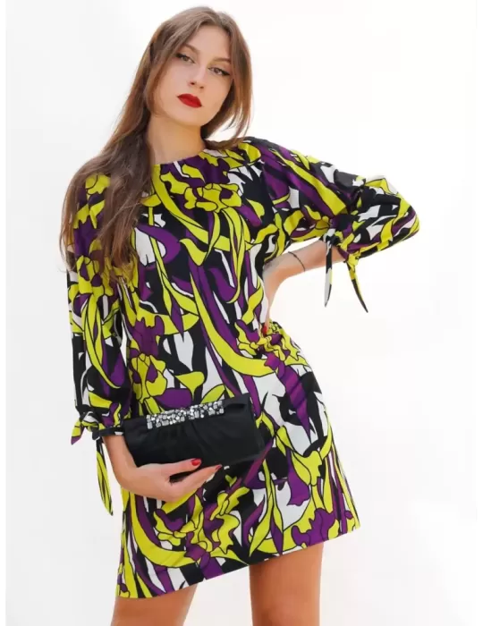 Maesta Milano Italy | Yellow and purple velvet chenille tunic dress Maesta Milano Italy | Yellow and purple velvet chenille tunic dress