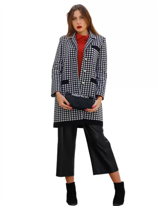 Cappotto pied de poule bianco e nero Aldo Colombo fino alla taglia 52 Cappotto pied de poule bianco e nero Aldo Colombo fino alla taglia 52